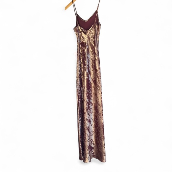 Burgundy Champagne Metallic Pink Burnt Velvet Maxi Slip Spaghetti Straps NWT - Picture 2 of 10